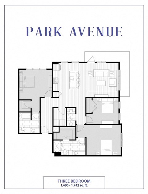 Floor plan for 3 beds, 2.5 baths, 1742 sqft